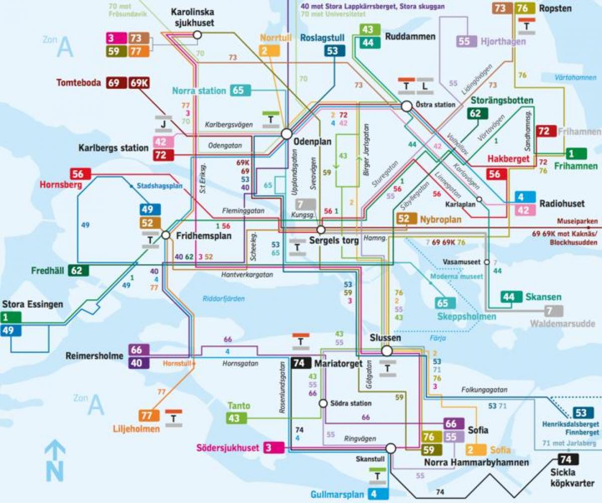 Стокгольм автобусні лінії на карті